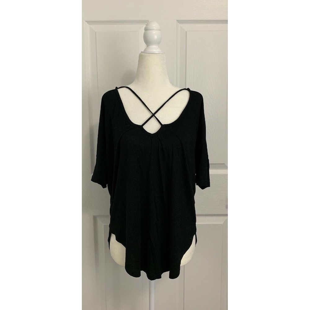 Lush Super Soft Lace Back Black Tee Shirt Sz XS - Picture 1 of 6